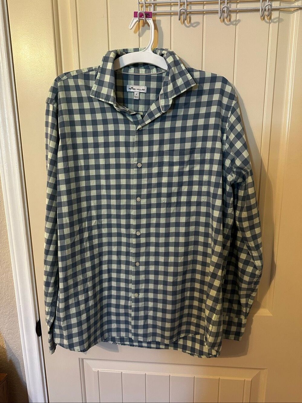 Peter Millar Broadmoor Plaid Button Down Cotton Silk Shirt Size Large